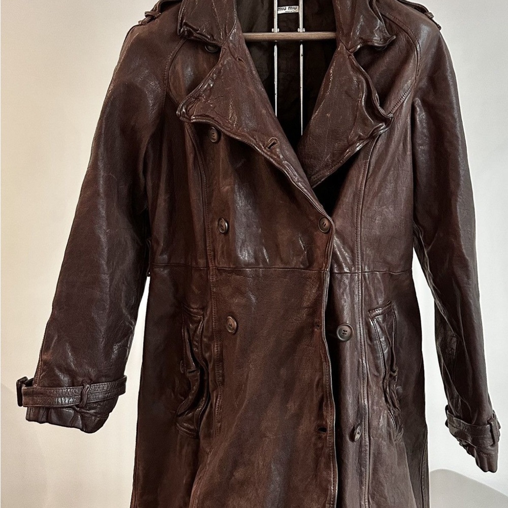 Miu Miu Dark Brown Leather Trench Coat